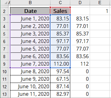 Scrolled area chart in Excel 365