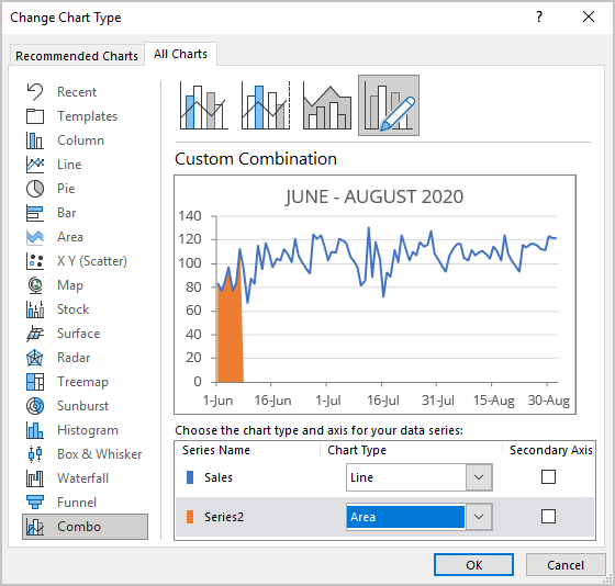 Area chart in Excel 365