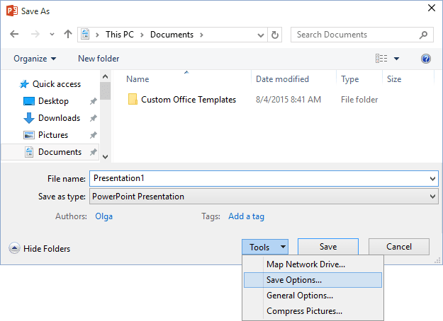 Save options in PowerPoint 2016 Save options in PowerPoint 2016