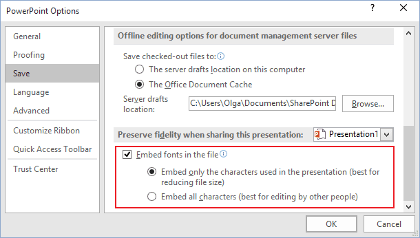 Embed fonts in PowerPoint 2016 Embed fonts in PowerPoint 2016