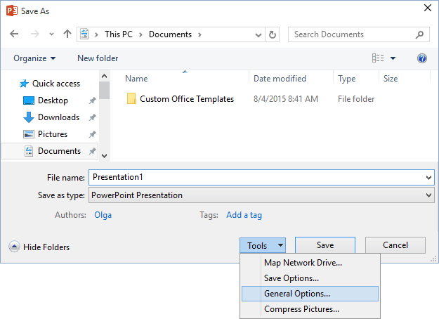 General Options in PowerPoint 2016