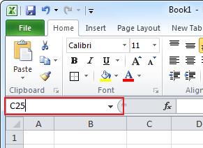 Name box in Excel 2010