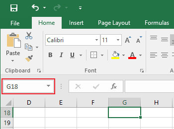 Name box in Excel 2016