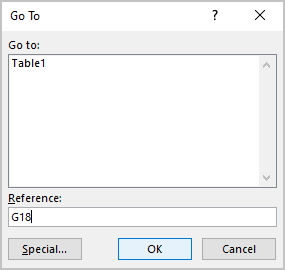 Go to in Excel 365
