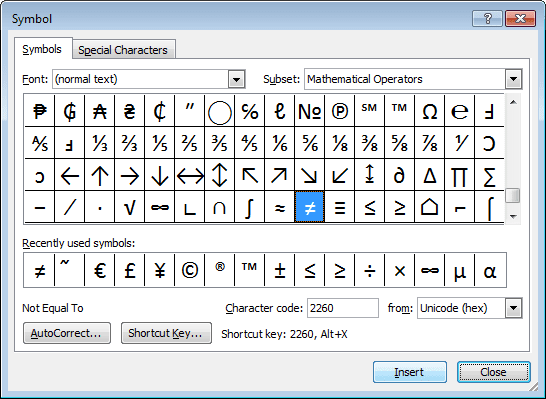 Select symbol in Word 2010