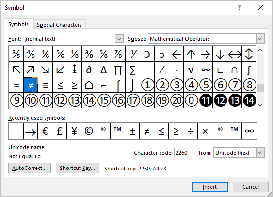 Select the symbol in Word 365