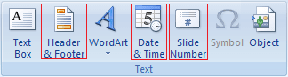 Header and Footer button in PowerPoint 2007