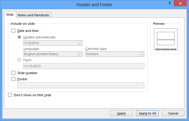Header and Footer in PowerPoint 2013