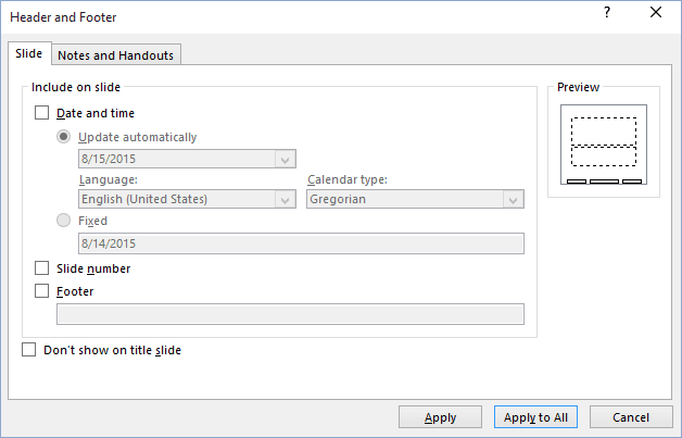 Header and Footer in PowerPoint 2016 Header and Footer in PowerPoint 2016
