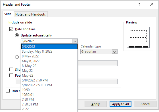 Update automatically date and time in PowerPoint 365