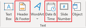 Header and Footer buttons in PowerPoint 365