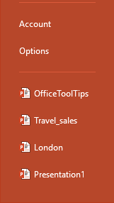 Recent presentations in PowerPoint 2016