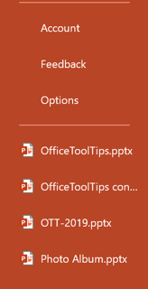Recent presentations in PowerPoint 365