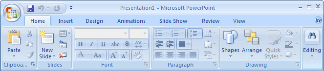 Display Minimized Ribbon PowerPoint 2007