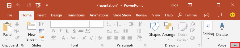 Minimize Ribbon button PowerPoint 2016 Minimize Ribbon button PowerPoint 2016