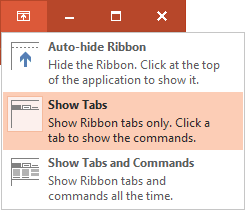 Ribbon displays options PowerPoint 2016