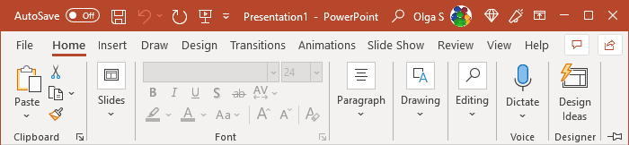 Display Minimized Ribbon PowerPoint 365