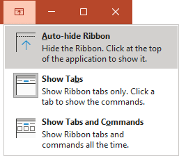 Ribbon displays options PowerPoint 365
