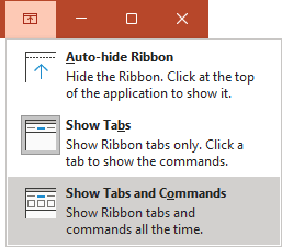 Ribbon displays options PowerPoint for Microsoft 365 Ribbon displays options PowerPoint 365