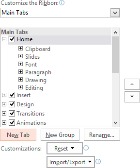 New Tab in PowerPoint 2016