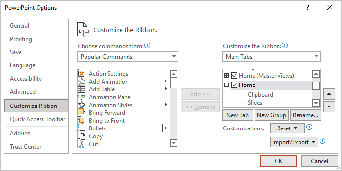 Customize the Ribbon in PowerPoint 365