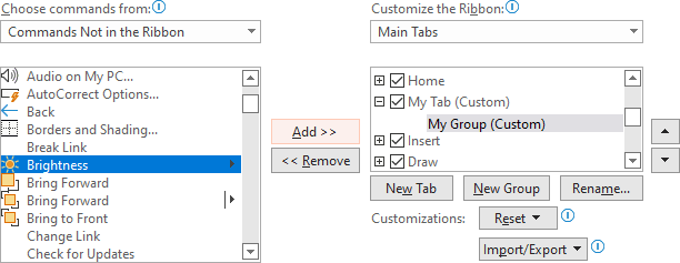 Add command in the group in PowerPoint 365