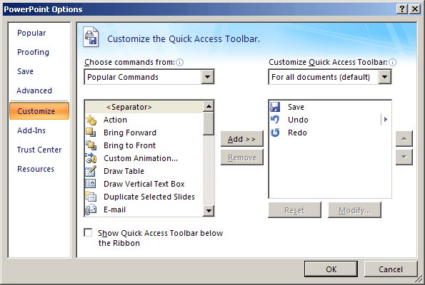 PowerPoint 2007 Options