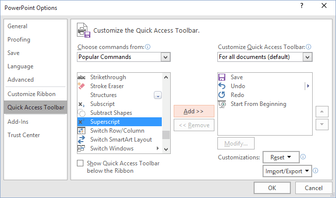 Add new command to the Quick Access PowerPoint 2016 Add new command to the Quick Access PowerPoint 2016