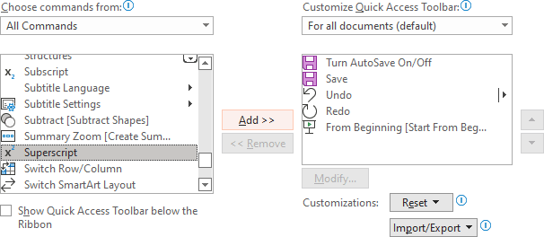 Add new command to the Quick Access PowerPoint 365