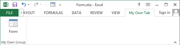 Form in own menu in Excel 2013