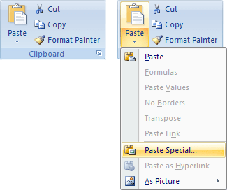 Clipboard group in Excel 2007