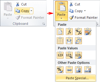 Clipboard group in Excel 2010