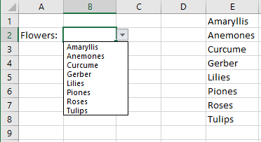 Drop-down list in Excel 2016