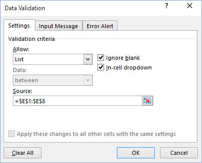 Data Validation in Excel 2016