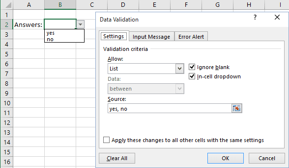 List of Data Validation in Excel 2016