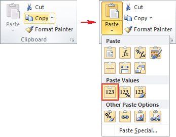 Clipboard group in Excel 2010