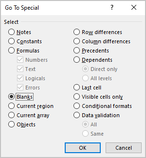 Blanks in Excel 365