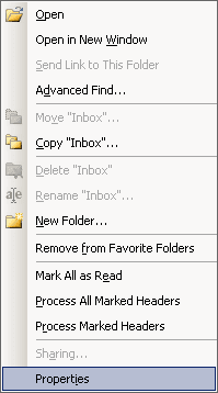 как я удаляю каталог архива в Outlook 2003