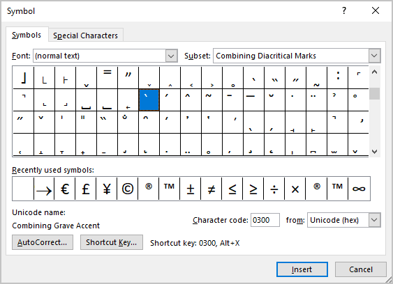 Symbol in Word 365