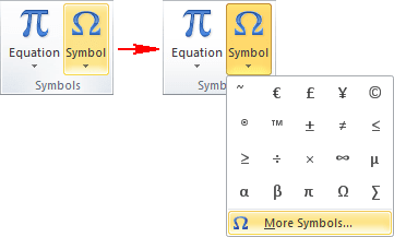 Insert Symbols in Word 2010