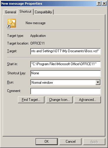 Shortcut Outlook 2003