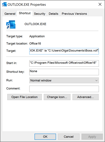 Shortcut Outlook 365