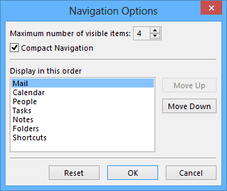 Navigation Bar in Outlook 2013