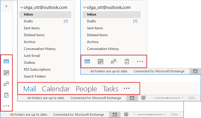 Navigation bar views in Outlook 365