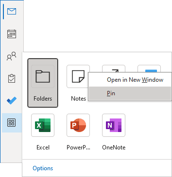 Pin apps in new Navigation bar Outlook 365