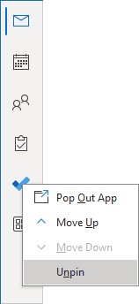 Unpin apps in new Navigation bar Outlook 365