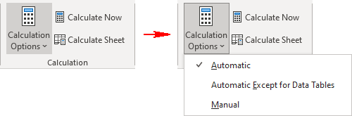 Calculation Options in Excel 365