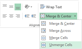 Unmerge cells in Excel 2013