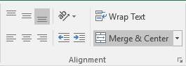 Alignment group in Excel 2016