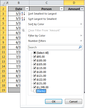 Filter in Excel 2010